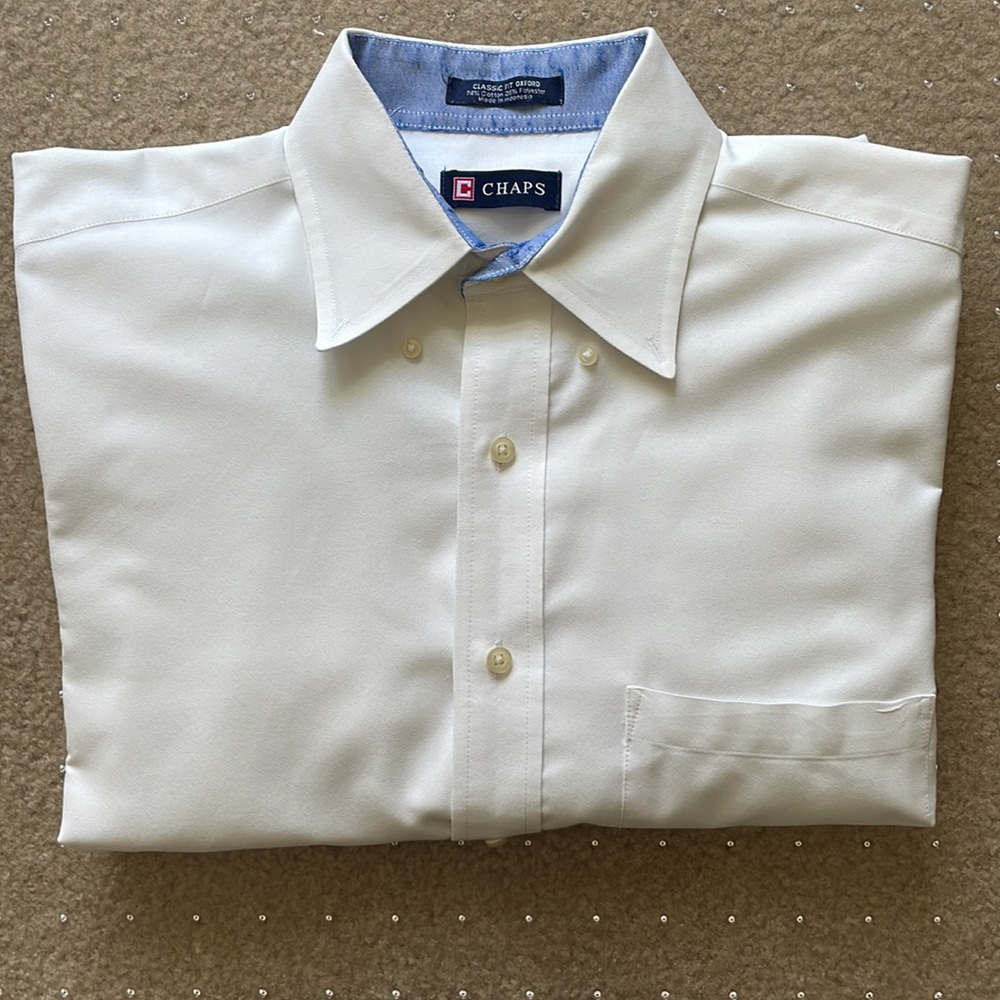 Chaps, White, Long sleeve button down dress shirt, 15-15 1/2; 32/33